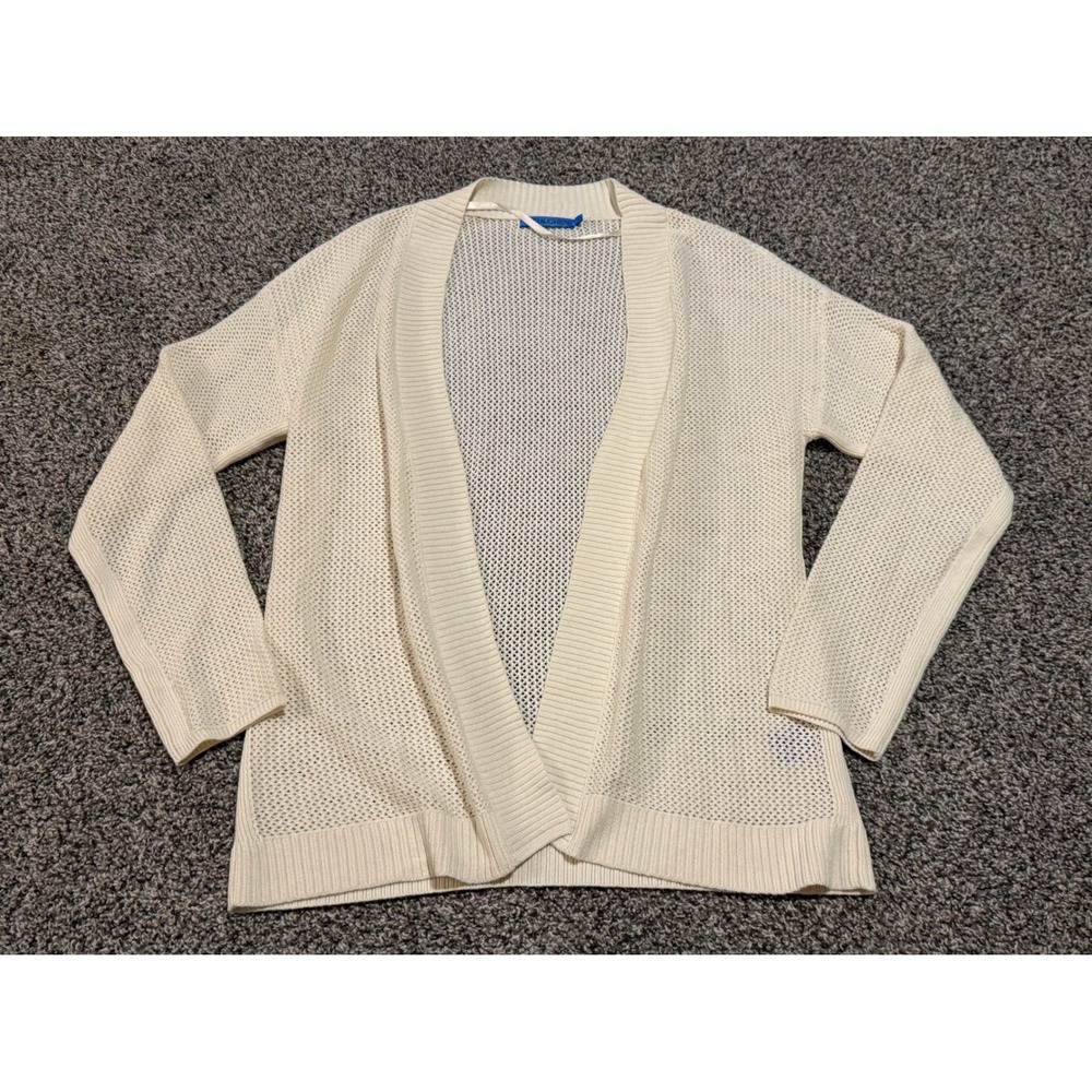F18 J.McLaughlin Small Ivory Pointelle Mesh Knit Open Front Cardigan Sweater
